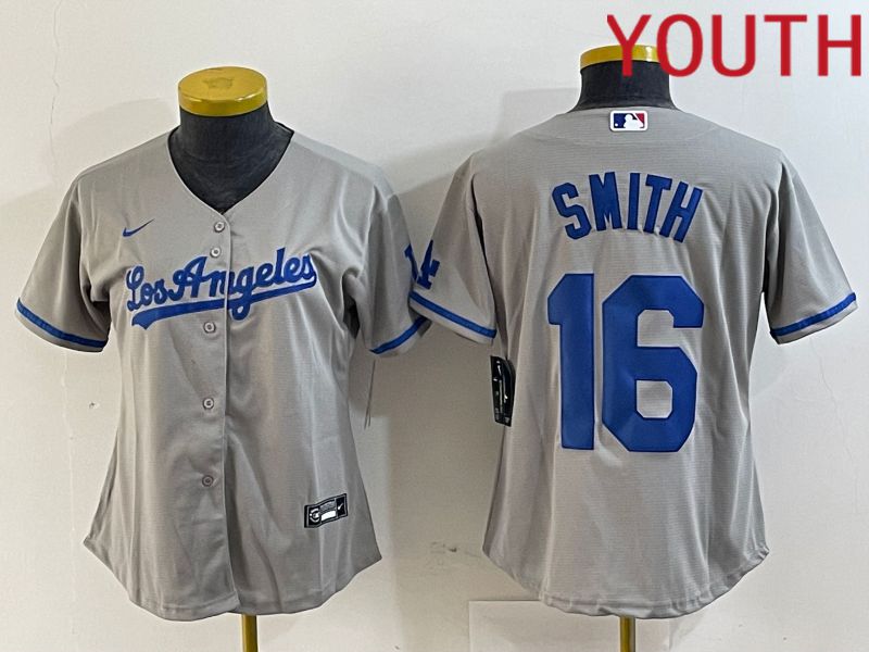 Youth Los Angeles Dodgers 16 Smith Grey Game Nike 2024 MLB Jersey style 1